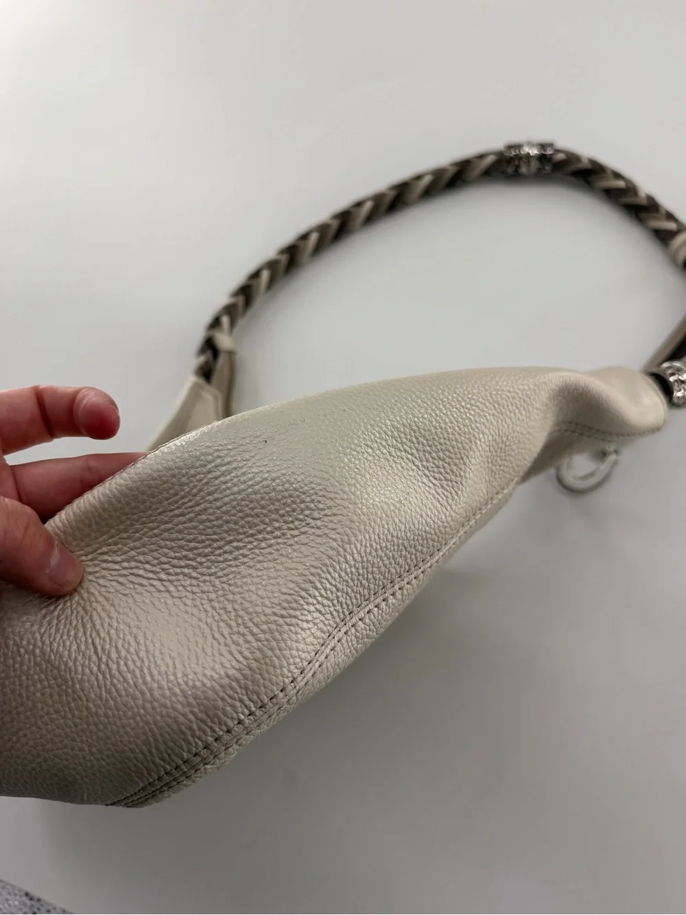 Brighton Barbados Ziptop Hobo bag in Zinc Pearl leather hand-braided strap purse
